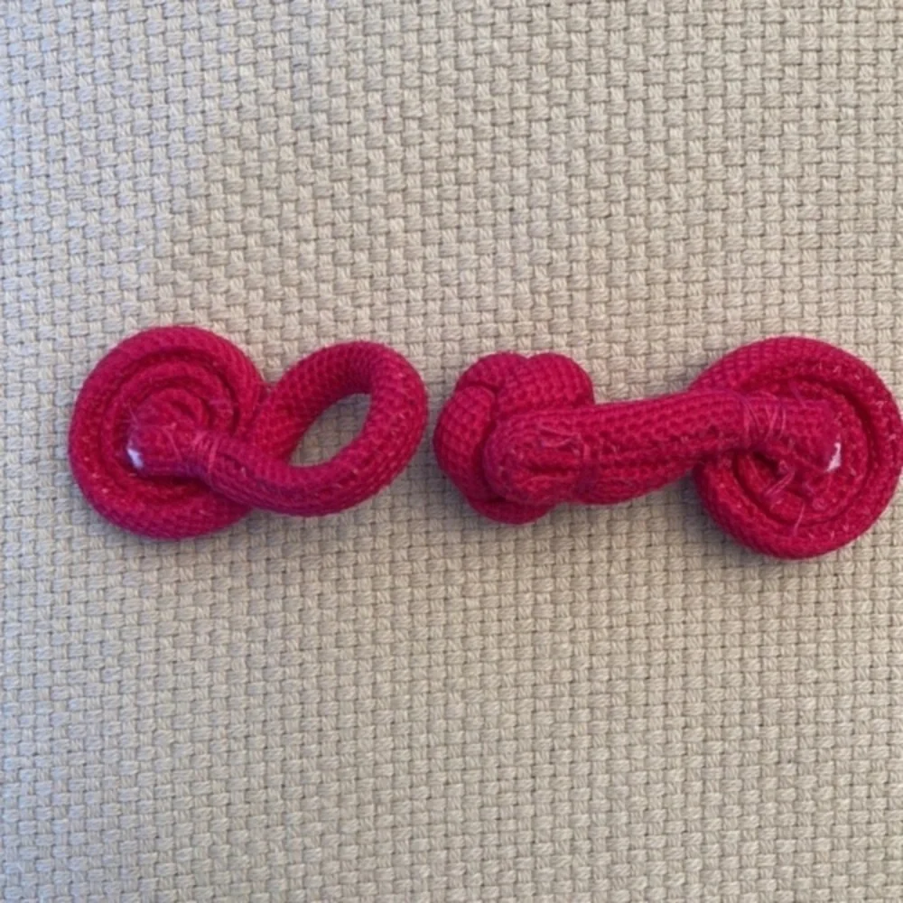 1980s 5 pairs of frog closures made from fuchsia pink cording, 3” long